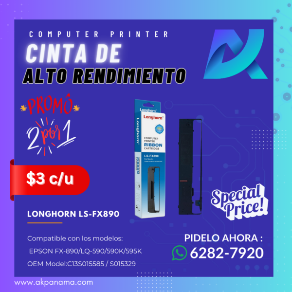 CINTA PARA IMPRESORA - LONGHORN LS-FX890